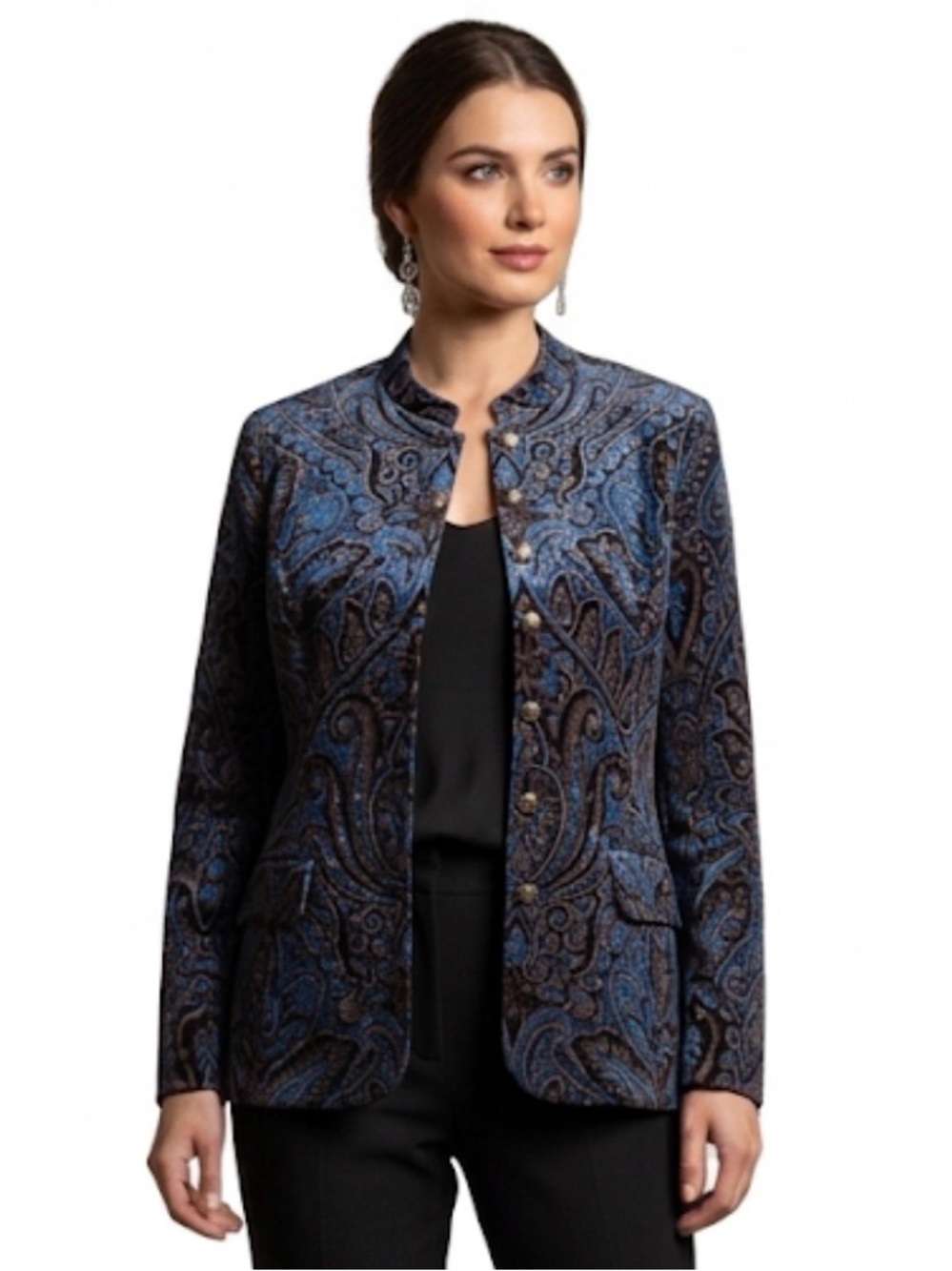 Coldwater Creek Velvet Paisley Jacket Blue & Brown Print Size X-Large women’s